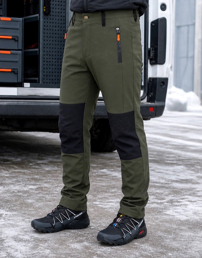 Haki kışlık softshell iş pantolonu model görünümü