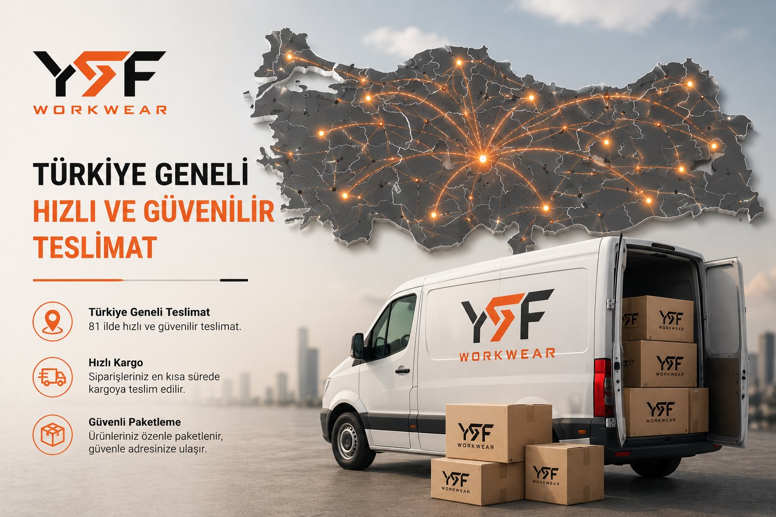 Yusuf İş Elbiseleri Türkiye geneli teslimat haritası ve kargo aracı
